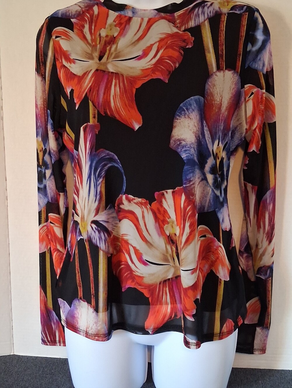 Floral Long Sleeve Sheer Top - Black Multi